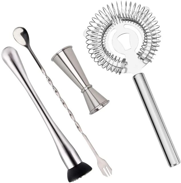 Stainless Steel Cocktail Shaker Mixer Set Wine Martini Boston Shaker for Bartender Drink Party Bar Tools Set 750ML Wine Bottle: Muddle 4 pcs