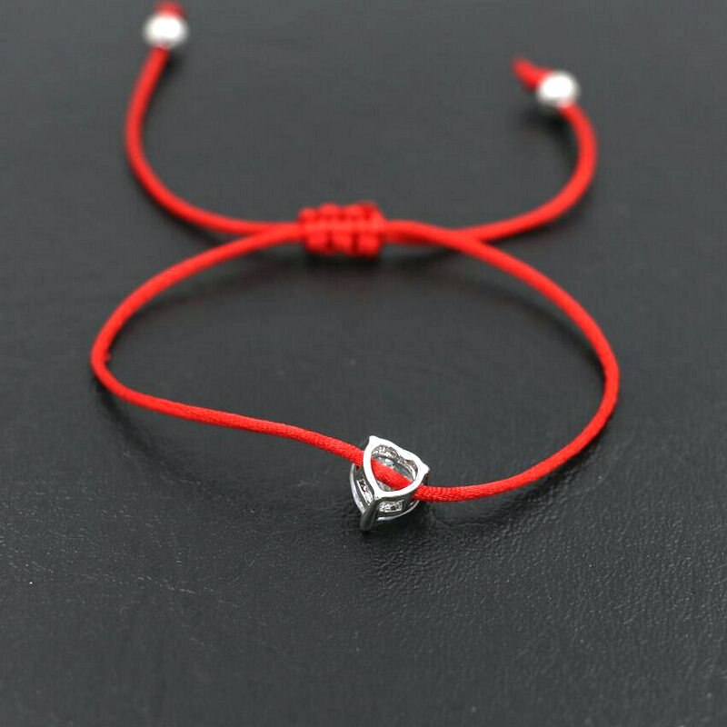 Bppccr Zilver Kleur Shiny Crystal Zircon Aaa Liefde Hart Armband Rood Touw Draad Wish Lucky Armbanden Voor Vrouwen Koppels Liefhebbers