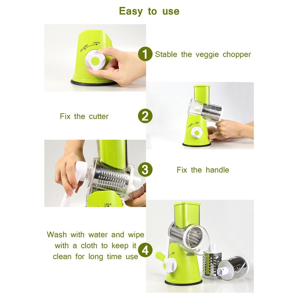 Multi-Function Rotary Grater Manual Rotary Vegetable Slicer Fruit Manual Shredder Drum Grater With 3 Stainless Steel Rotary Set