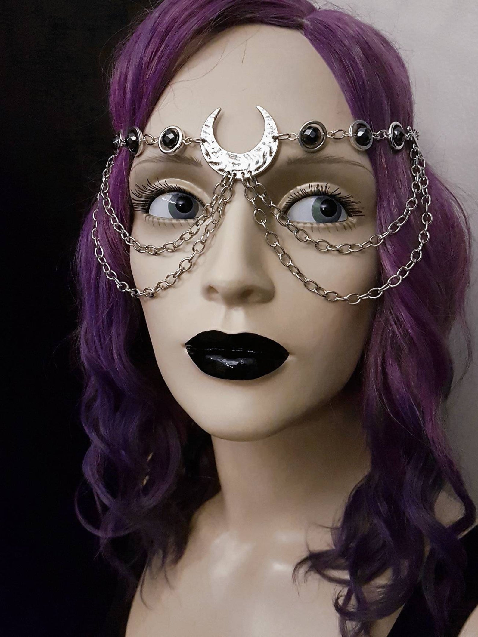 WiccMoon Circlet, Pagan Headdress Wiccan Head Chain Moon &amp; Triskele Headpiece Gothic Head Chain: B9