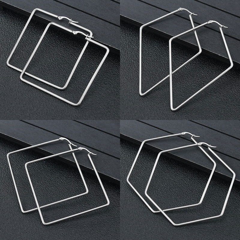 Stainless Steel Geometric Big Hoop Earrings for Women 30/40/50/60mm Simple Square Sleeper Earring Jewelry