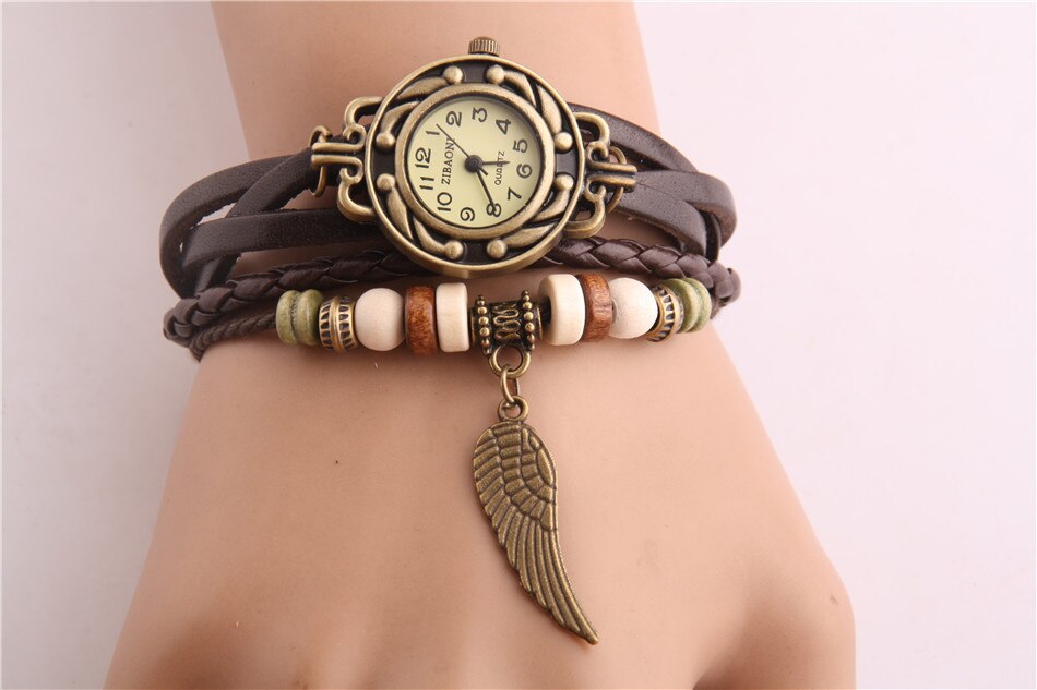 Lakes stall night market horloge zuid-korea trend modern en trendy / dames casual retro horloge handgeweven armband dameshorloge: Koffie