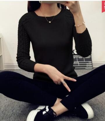 Women Sweaters And Pullovers Autumn Winter Long Sleeve Knitted Sweater Female Black/Pink Jumper Casual Solid Pull Femme: Black