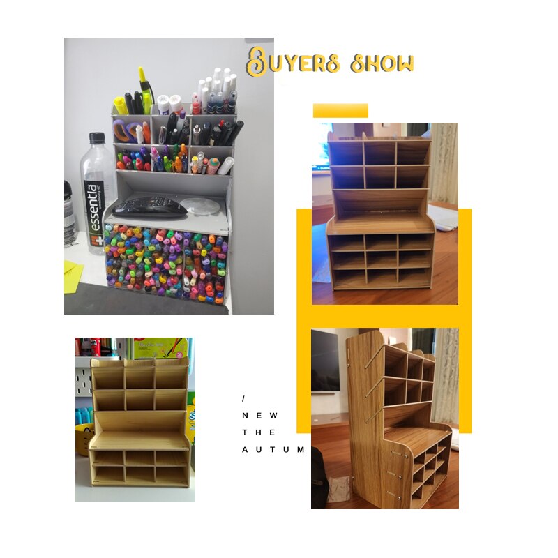 Multi-function Wooden Desktop Pen Holder Office School Stationery Storage Stand Case Desk Pen Pencil Organizer