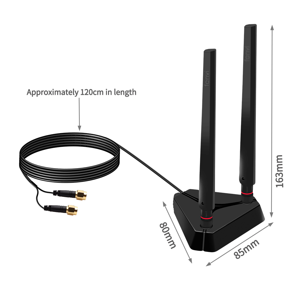 Antena FENVI de alto ganho banda dupla 2.4G/5Ghz antenas de base estendida para AX210NGW AX200NGW cartão WiFi adaptador PCIe sem fio de mesa