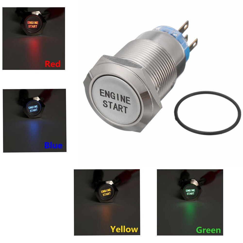 12V 19Mm Waterdichte Auto Auto Metal Momentary Engine Start Drukknop Met Led Light En duurzaam