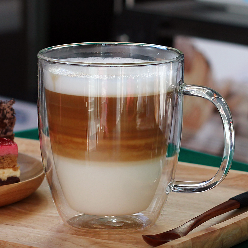 Amerikaanse stijl 350 ml/450 ml dubbelwandige glazen koffie mokken, borosilicaat hittebestendig glas melk cup