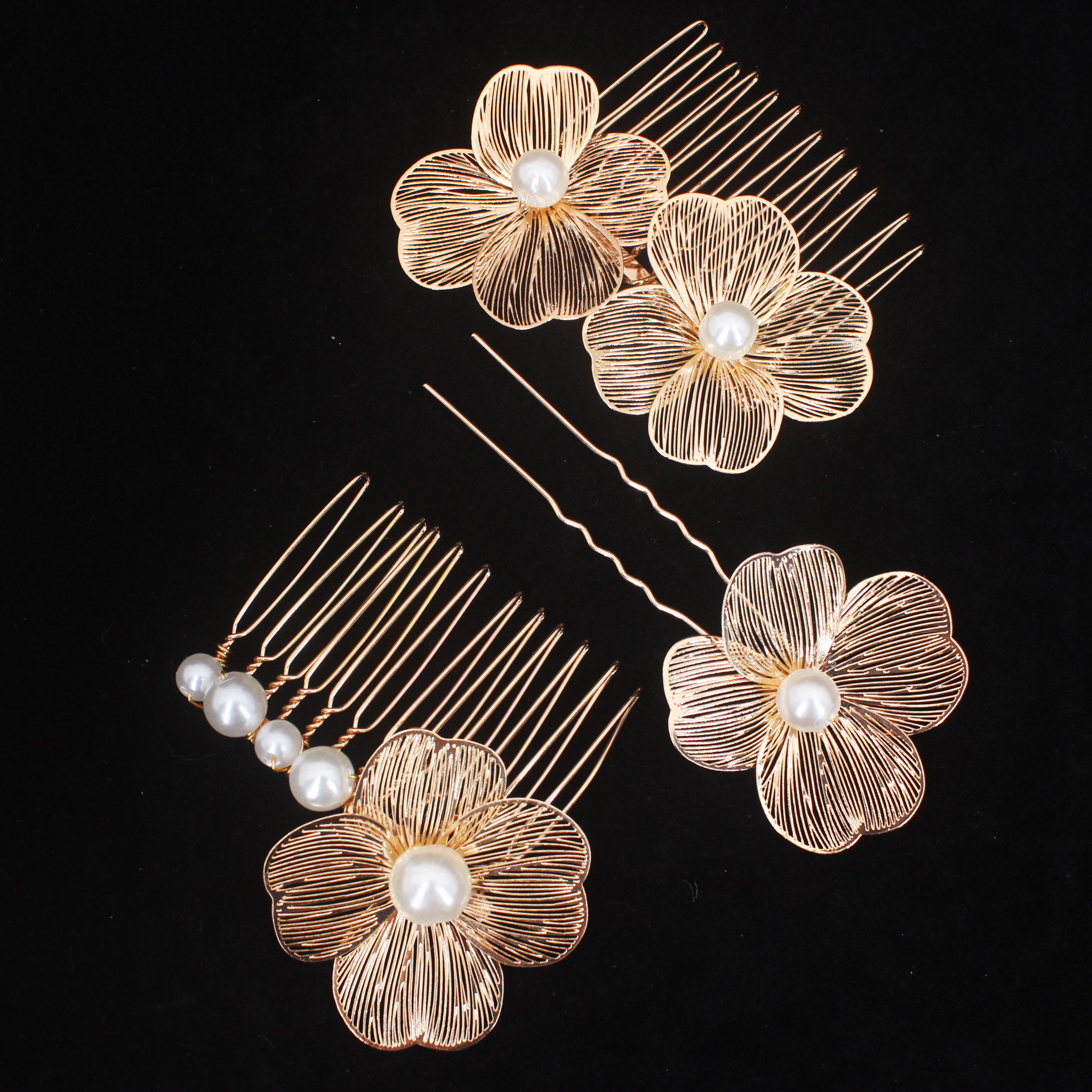 2 uds tocado de novia hecho a mano flor perla peine para el cabello alfileres joyería de estilo de boda insertar de peine accesorios para el cabello