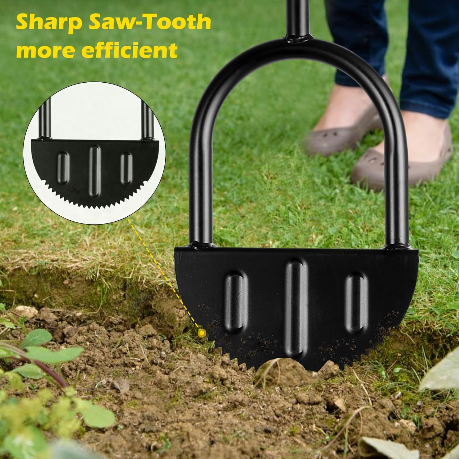 Serrated Edger Lawn Tool Half Moon Edger Handheld Saw-Tooth Garden Edger With Steel Blade Long Handle Grass Saw Cutter For Court