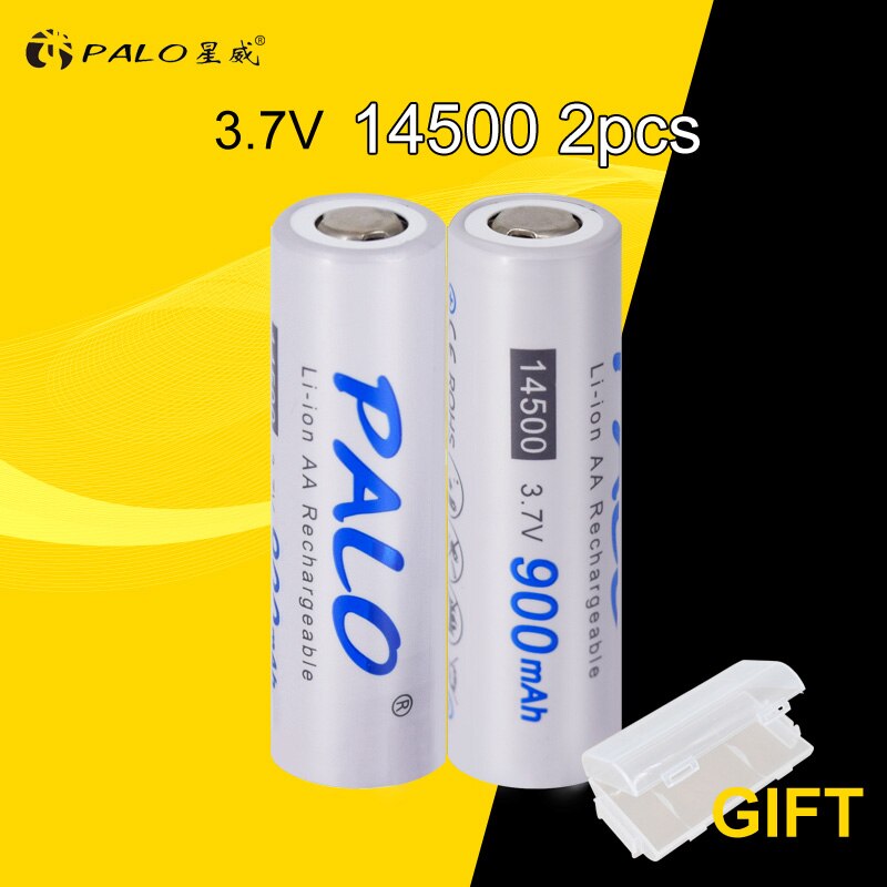 PALO 900mAh Original 3.7V 14500 battery 14500 AA Li-ion Rechargeable Battery 14500 Lithium-ion battery for LED flashlight: 2PCS
