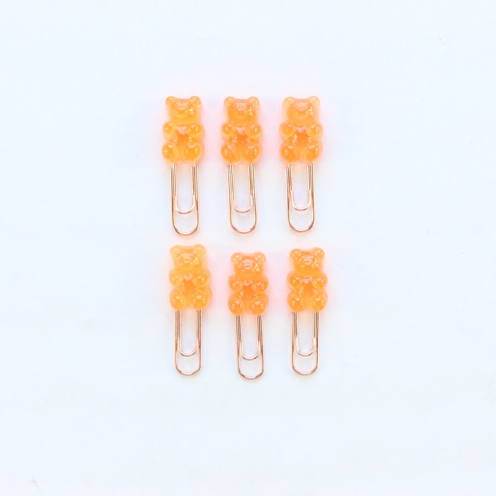 Domikee cute Korean bear shape office school paper clips set student candy memo clips bookmark stationery supplies 6pcs: Orange
