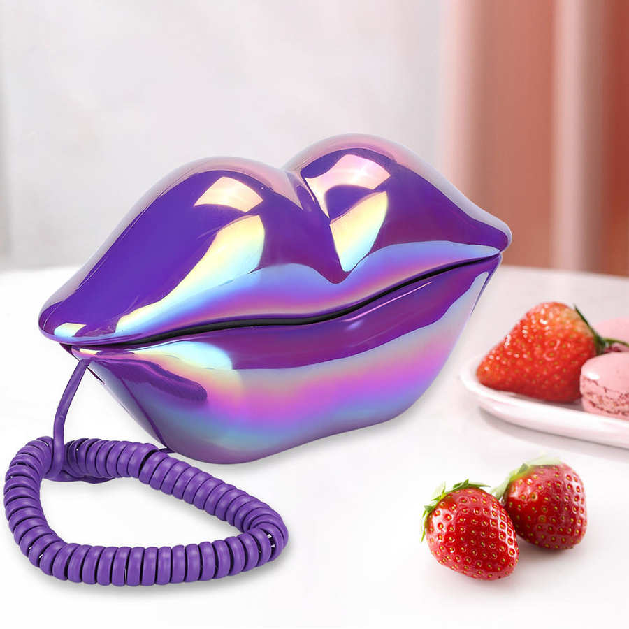 Lips Telephone Electroplate Desktop Landline Phone for Home Office Decoration Lip Shaped Phones telefone Red / Purple