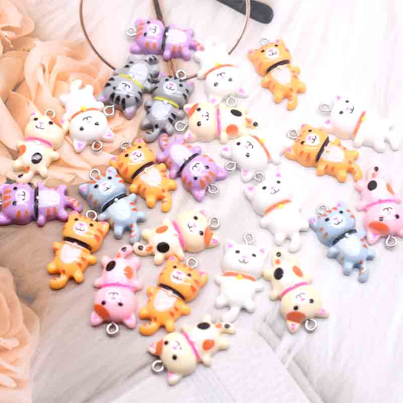 10pcs 15*29mm Cute Cat Flat Back Charms For Pendant DIY Earrings Necklace Jewelry Accessories Finding