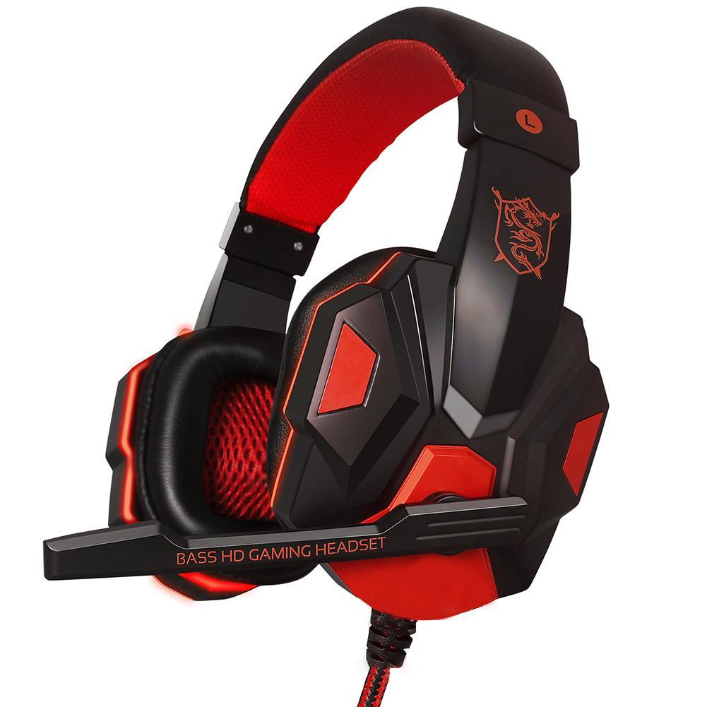 Langalliset pelikuulokkeet over-ear pelaajille kuulokkeet mikrofonilla stereo pelikuulokkeet syvä basso  ps4 xbox one pc tietokoneelle: Punainen
