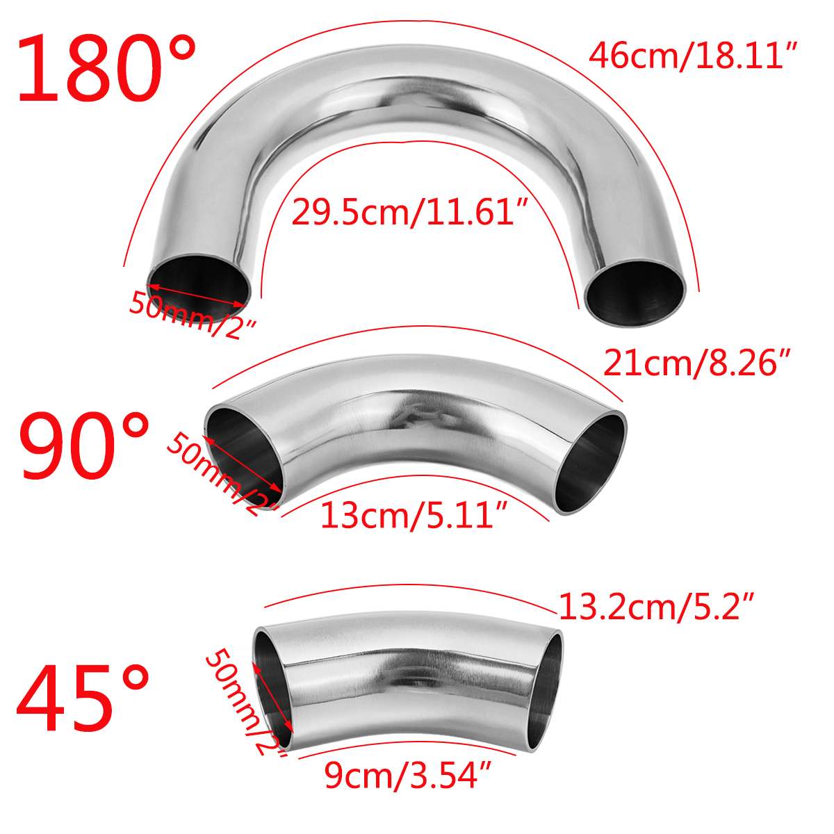 45 °/90 °/180 ° 50mm/2 &quot;Universal- Biegen Rohr Edelstahl Gebogen Auspuff rohr Schweißen Rohr Für Auto Auto Stiefel Haushalt: einstellen
