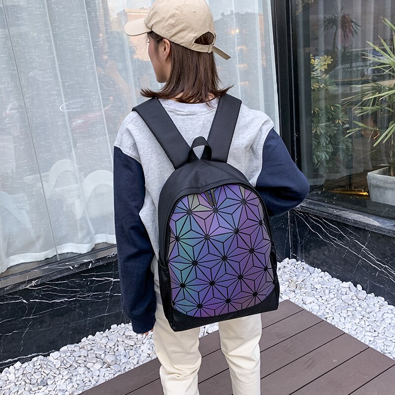 Colorido 3d mochila feminina coreano estudante mochila geométrica losango moda tendência mochila estilo universitário masculino