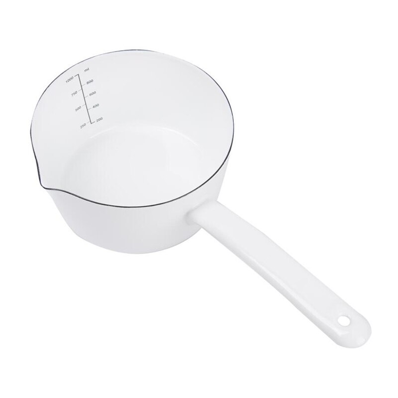 Casserole de cuisine à Long manche pour une personne | Casserole à lait en émail blanc de Style japonais, casserole de cuisine, fait-tout pour aliments pour bébé: C