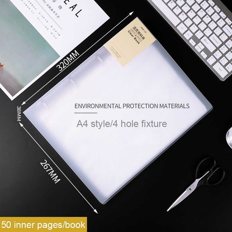 Loose Leaf Folder A3/A4/B5/A5 Transparent Detachable Folder Inner Core Document Bag Picture Storage Collection Book: A4 White 4 holes
