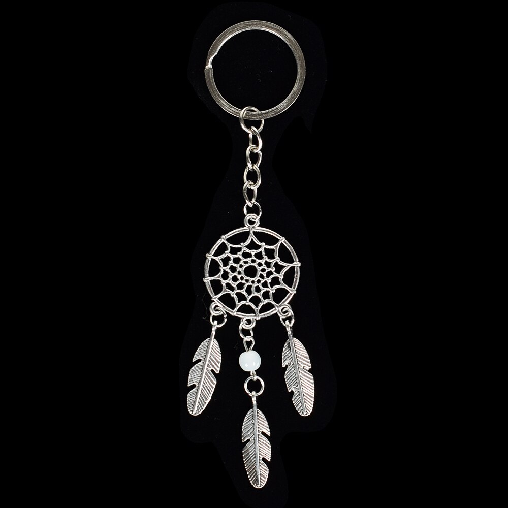 Dromenvanger kraal bedel hanger sleutelhanger sleutelhanger met veer auto decoratie handtas auto accessoires sleutelhanger: Wit