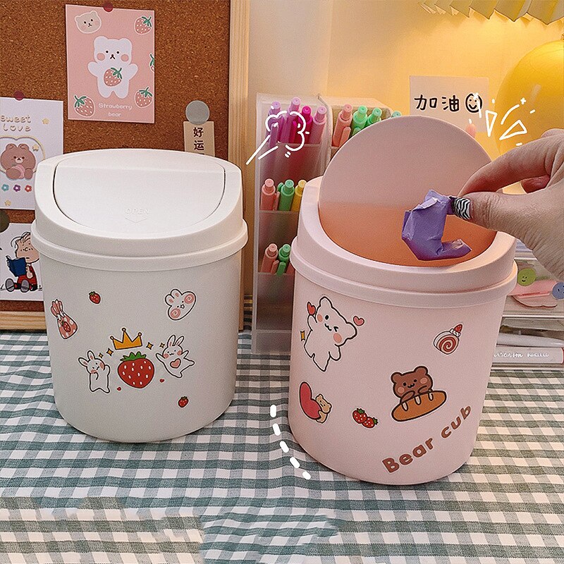 Papelera de mesa Mini basura escritorio casa basura cesta Swing con tapa Oficina hogar