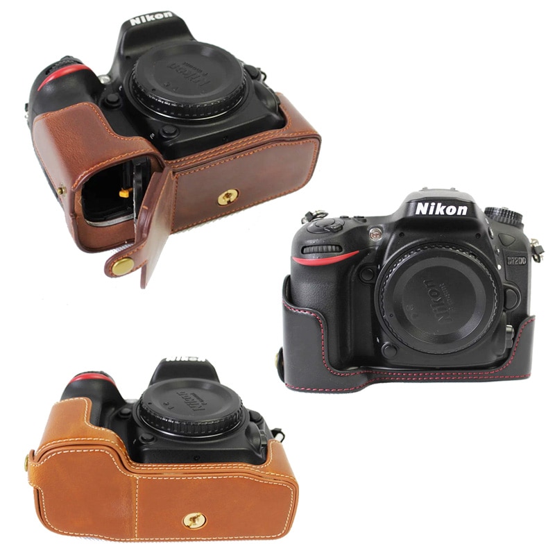 Retro Vintage PU Leather Camera Bag Half case for Nikon D7100 D7200 Camera case with open battery