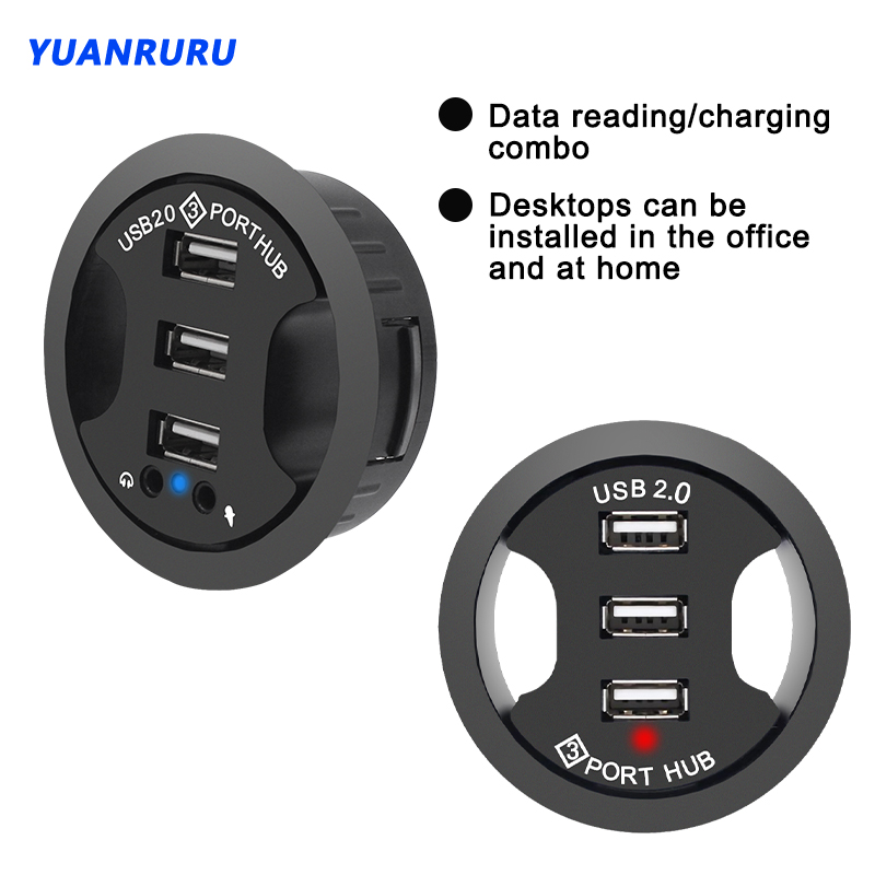 Conector USB 2,0 para escritorio, conector USB 2,0 para Audio, adaptador de montaje de 3 puertos en escritorio, varios puertos USB 2,0, accesorios para Pc