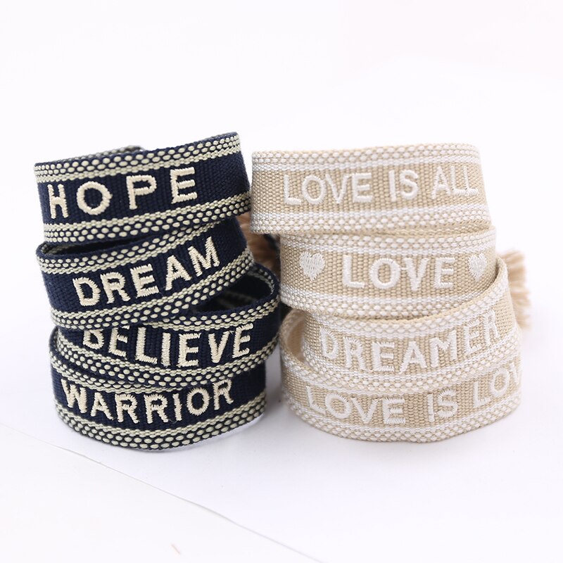 Black Color Letter Printed Braided Bracelet For Women Men Handmade Tassel Bracelet Adjustable Rope Bracelets Couple Jewelry