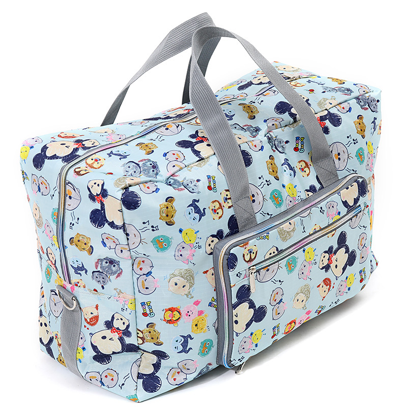 Foldable Travel Bag Women Large Capacity Portable Shoulder Duffle Bag Cartoon Waterproof Luggage Tote Bags with Shoulder Straps: Silver
