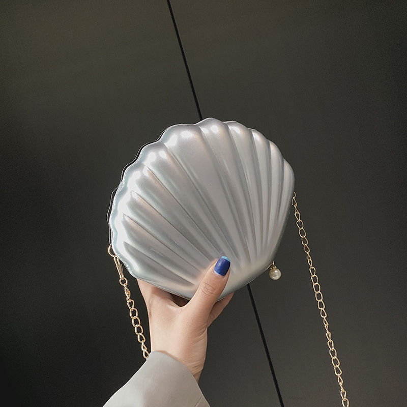 Sequin Shell Tas Vrouwen Crossbody Bag Keten Mini Schoudertas Cirkel Seashell Bling Handtas Meisjes Glitter Portemonnees En Handtassen: Silver