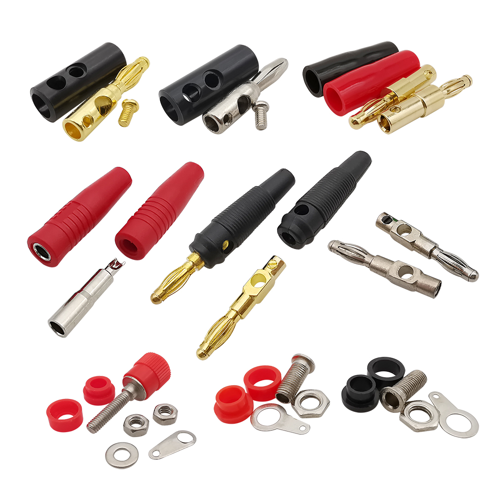 10 stück rot-schwarze 4mm- bananenstecker-lautsprecherkabelverbinder, vergoldet/vernickelt, 4mm bananenstecker (männlich/weiblich)