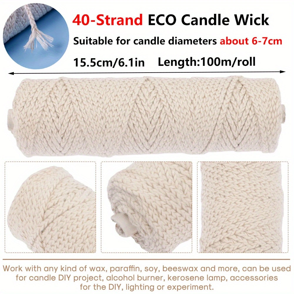 Kit de herramientas para hacer velas, mecha de vela de 100m/rollo, hechos a mano ecológicos para entusiastas, mechas de algodón para herramientas de fabricación de velas DIY