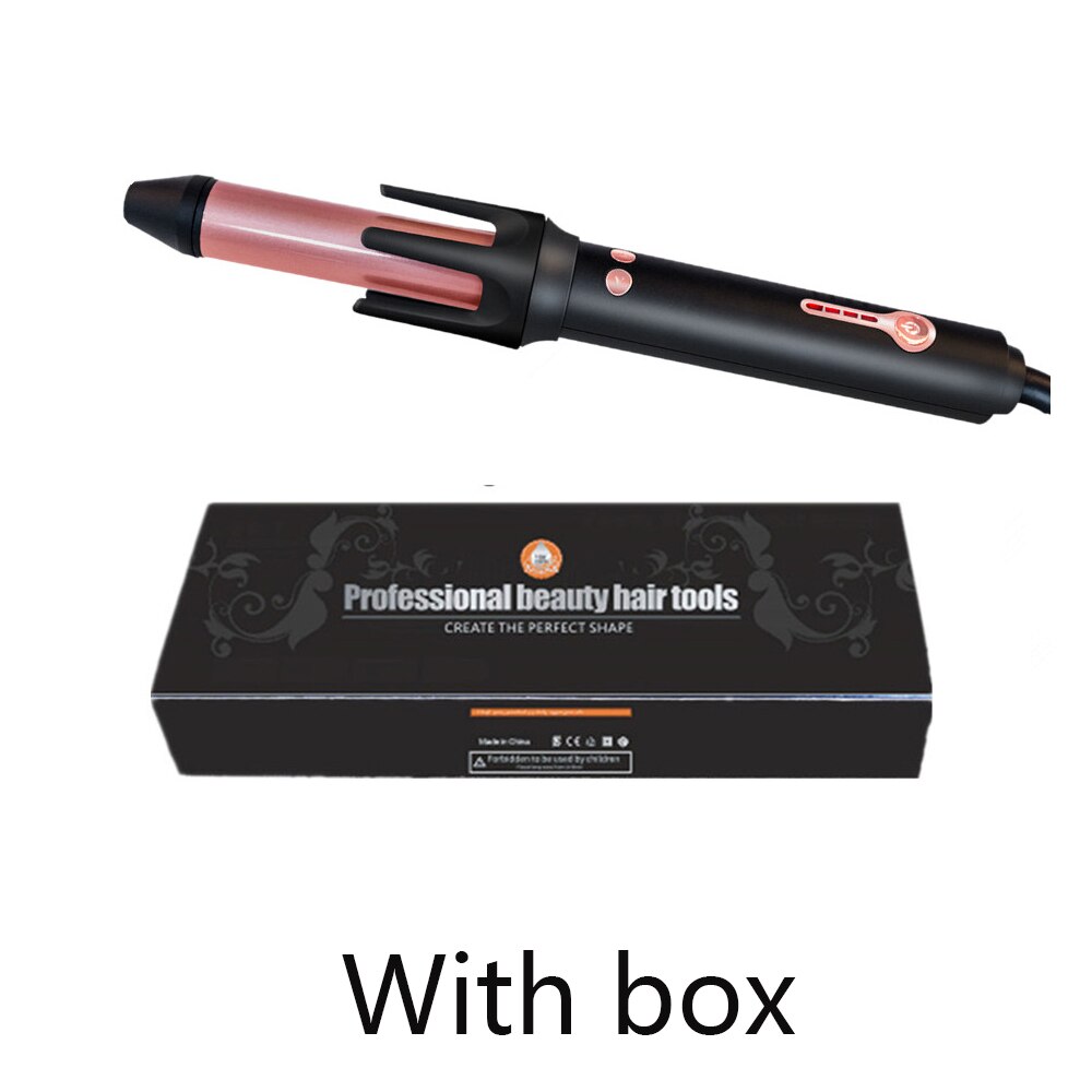 Bigoudi électrique rotatif pour cheveux, fer à friser automatique, ondulation de plage professionnelle, bigoudis: Black with box / UK