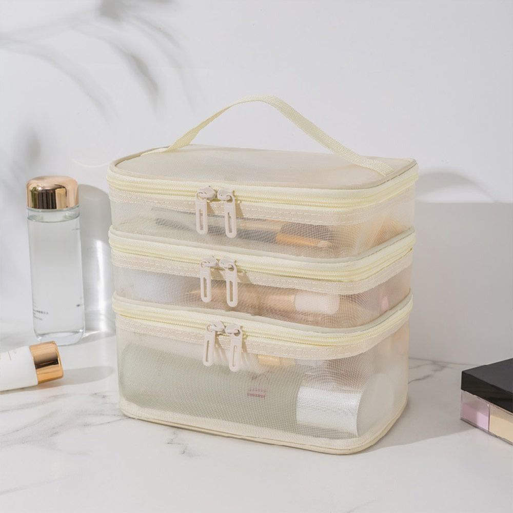 Women's Transparent Mesh Travel Cosmetic Bag Makeup and Toiletries Kit Storage Bag Make Up Organizer Bag: GRAY