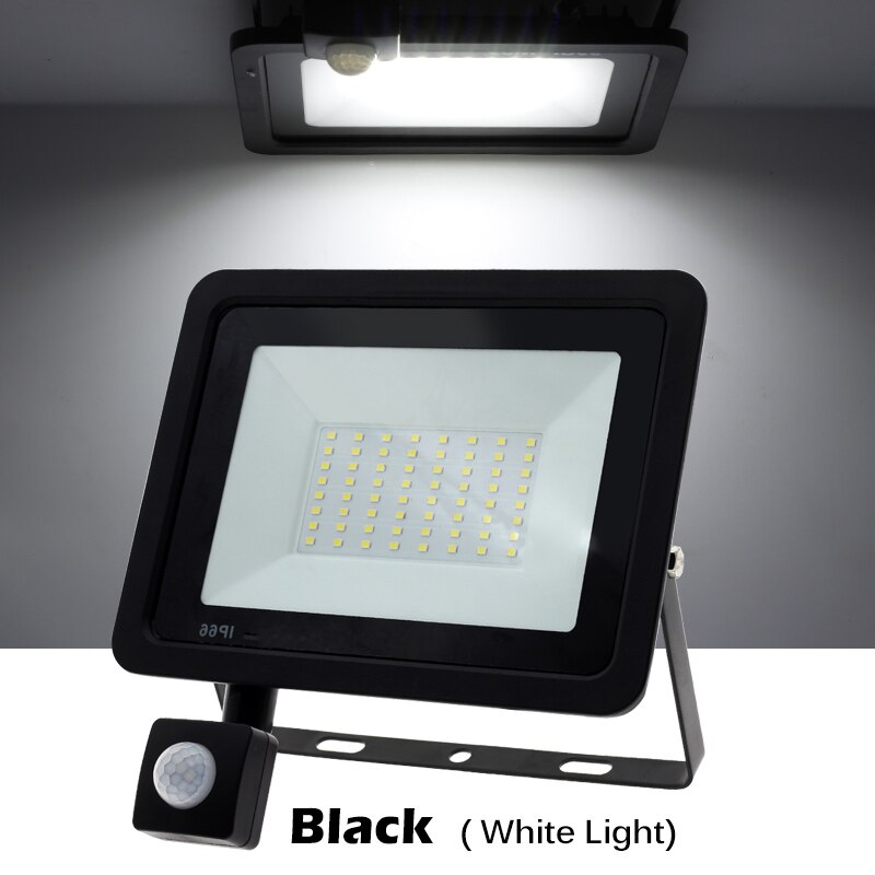 Vedenpitävä led-katuvalo 10w-100w säädettävä valonheitin 220v pir-liiketunnistimella ulkovalaisin puutarhakadulle: Musta kuori-valkoinen / 100w