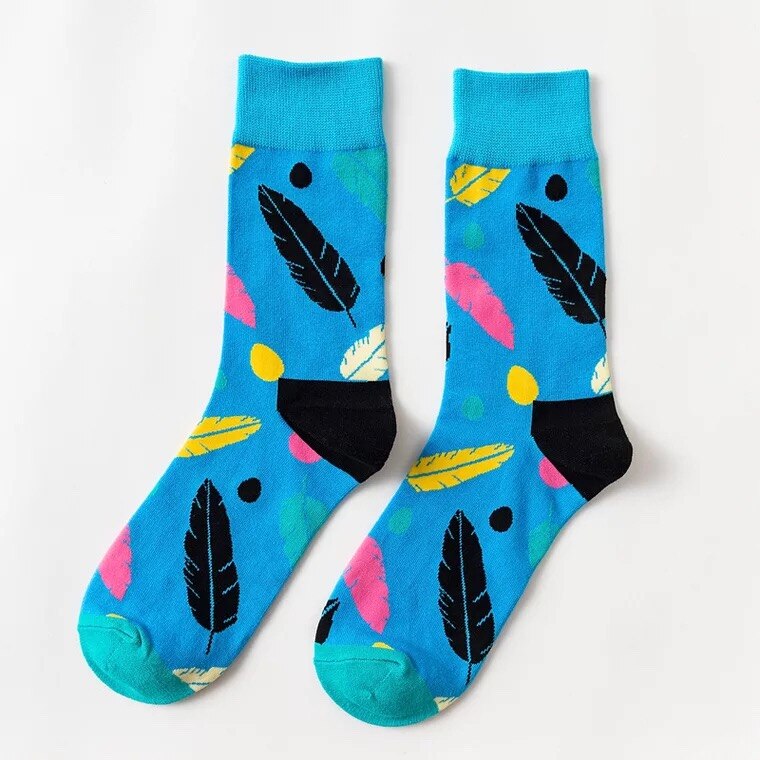 Women Personality Couples Funny Happy Socks Cotton Men Socks Woman Soks Egg Rabbit Feather Sheep Socks Leaves: 3