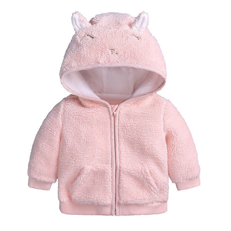 Herfst Winter Baby Jongens Meisjes Wol Capuchon Rits Jas Bovenkleding Pasgeboren Kids Warme Zachte Fleece Leuke Solid Jassen