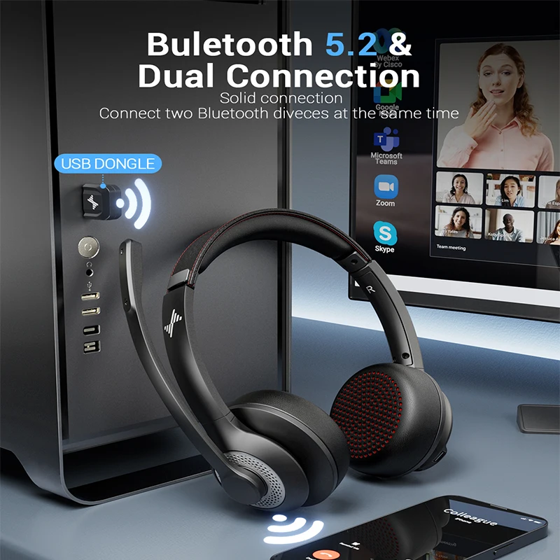 JIAMQISHI EH02U Auriculares inalámbricos con Bluetooth ANC micrófono para trabajo ordenador auriculares USB Dongle micrófono silencioso para MacBook auriculares teléfono