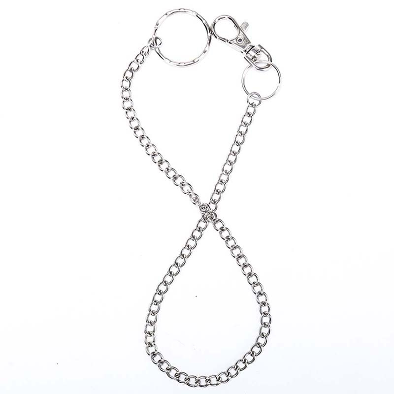 1Pcs 38Cm Rock Punk Broek Hipster Broek Jean Sleutelhanger Metalen Portemonnee Riem Keten Zilveren Ring Clip Sleutelhanger Mannen 'S Hiphop Sieraden