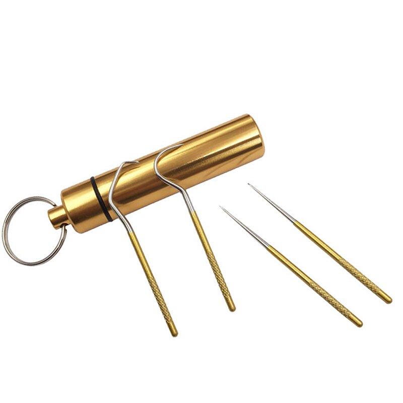 Juego de hilo Dental de Metal de acero inoxidable para limpieza Oral, artefacto portátil colgante, tubo de palillo de dientes, hilo Dental más fuerte, 1 Juego: Azul