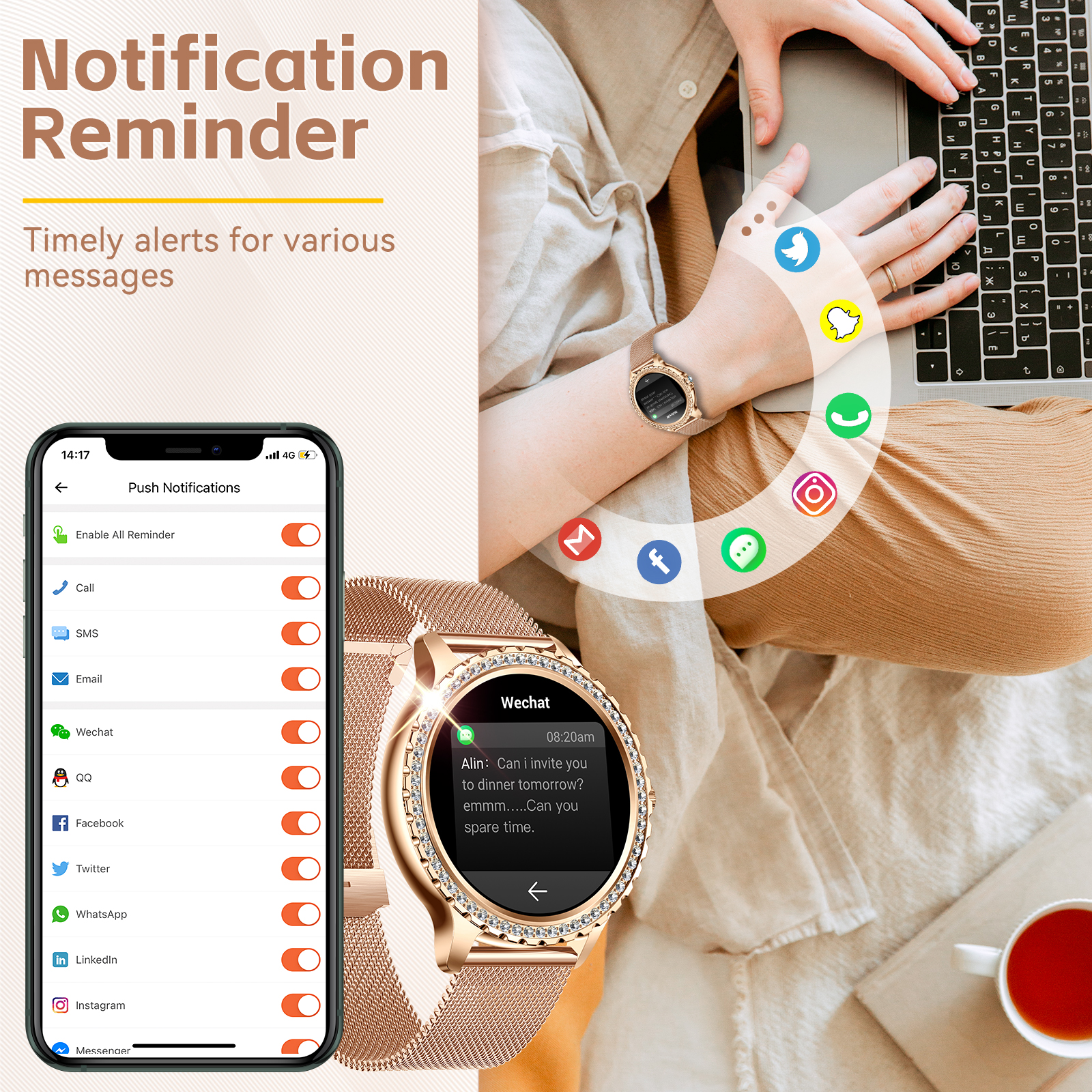 EIGIIS-Montre intelligente I58 pour femme, écran HD 2024 ", montres de sport à la , appel Bluetooth, moniteur de santé, étanche IP67, , 1.32
