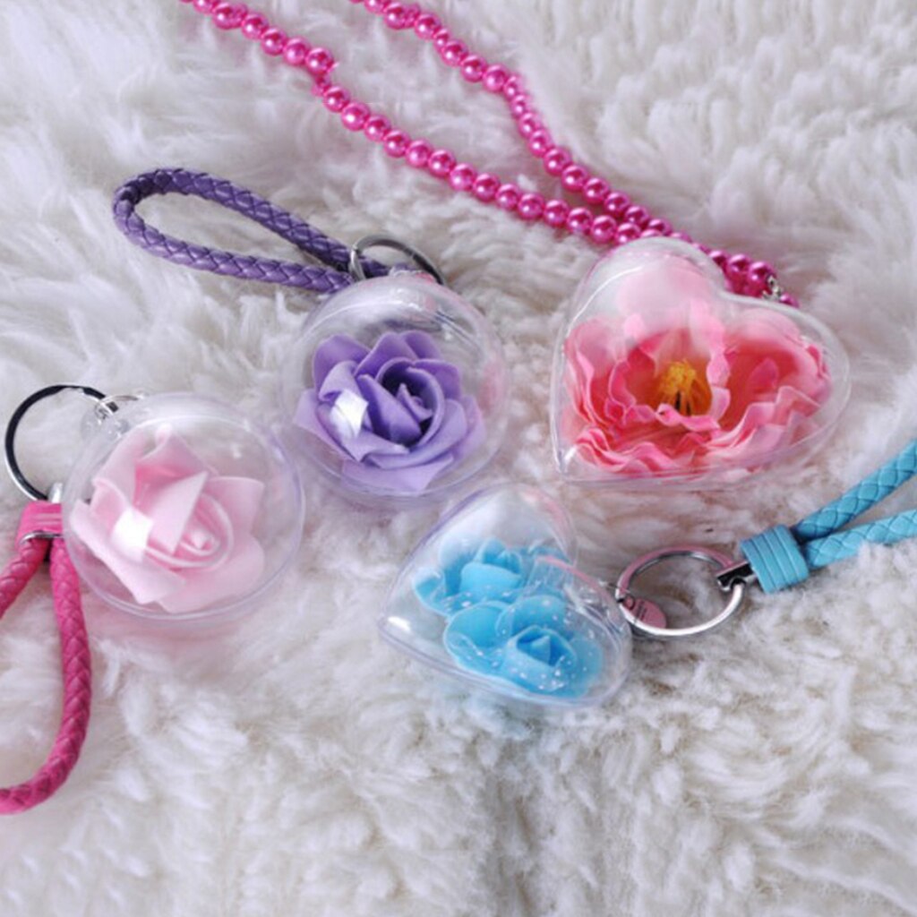 10 Pack Clear Plastic Fillable Hearts Shape Ball Craft Ornament, DIY Bath Bombs Molds Hanging Heart Ball Box