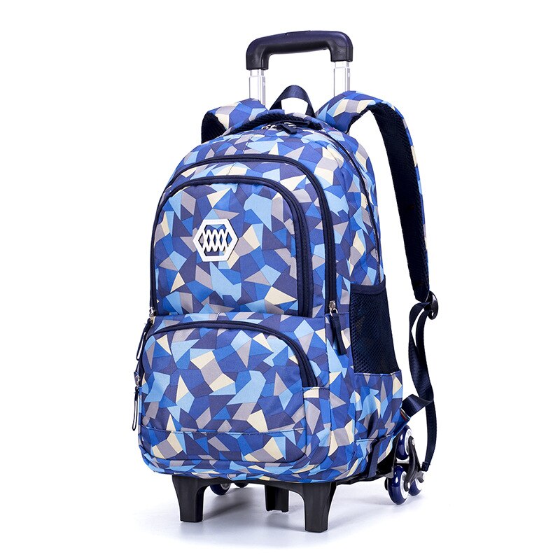 Grote Capaciteit Trolley Rugzakken Kind Schooltassen Voor Tienermeisjes Jongens Waterdichte School Rugzak Kids Reizen Wielen Zak: blue-6 wheels