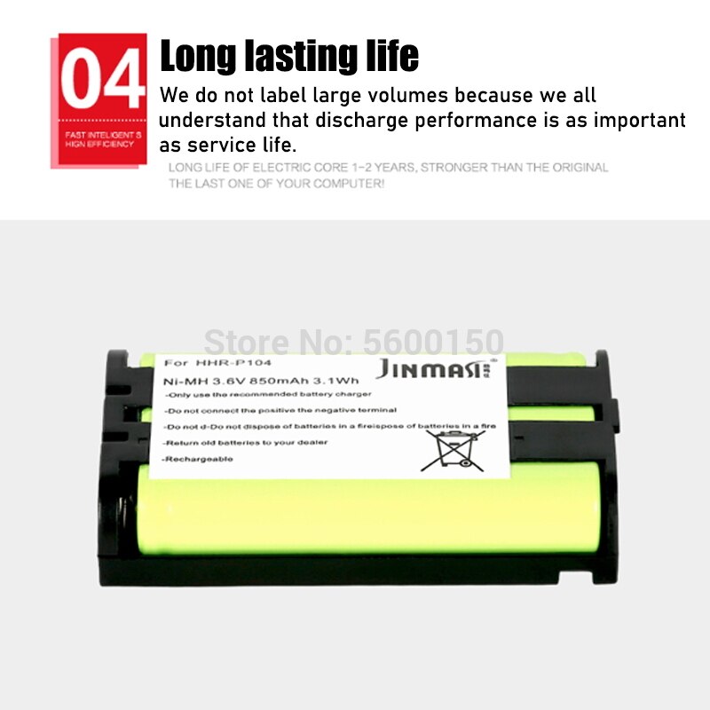 3.6V 850mAh HHR-P104 Cordless Phone Battery Ni-MH HHR P104 TG5242 KX-TG5243 KX-TG5421 KX-TG5451