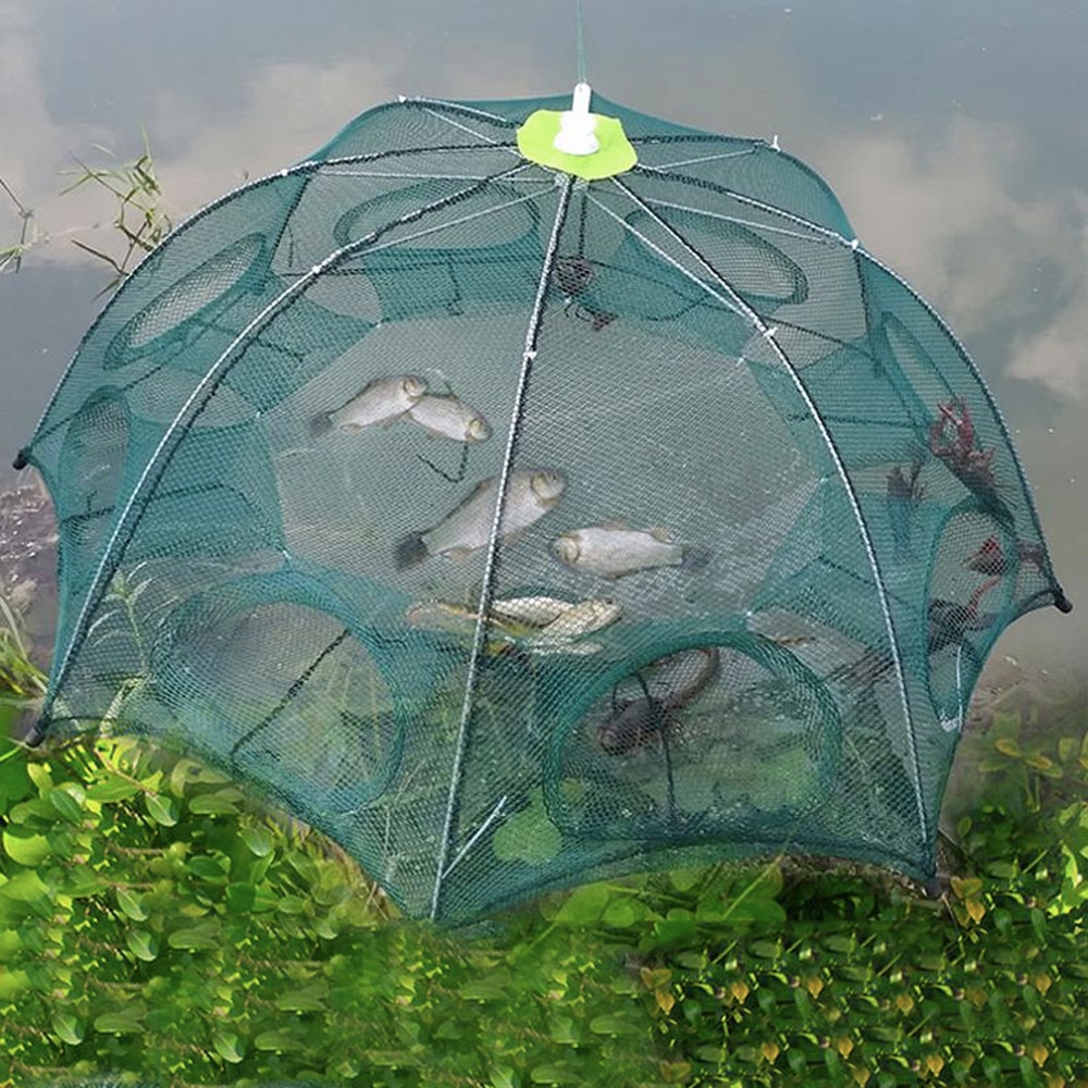 Portable Automatic Folding Umbrella Type Fishing Net Shrimp Cage Crab Fish Trap Cast Net 6 8 10 12 16 20 Holes Pesca Iscas Tools