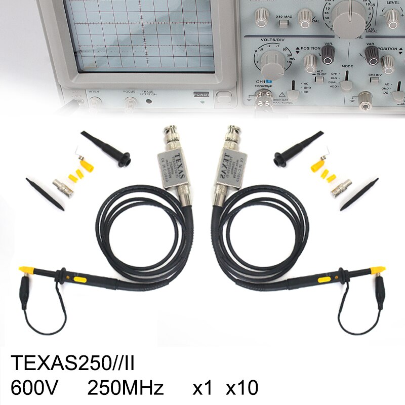 Kit de sonda de osciloscopio portátil, accesorios de osciloscopio Sonde, IP-100, 100MHZ, X10, X1, 2 uds.: 2pcs TEXAS250II