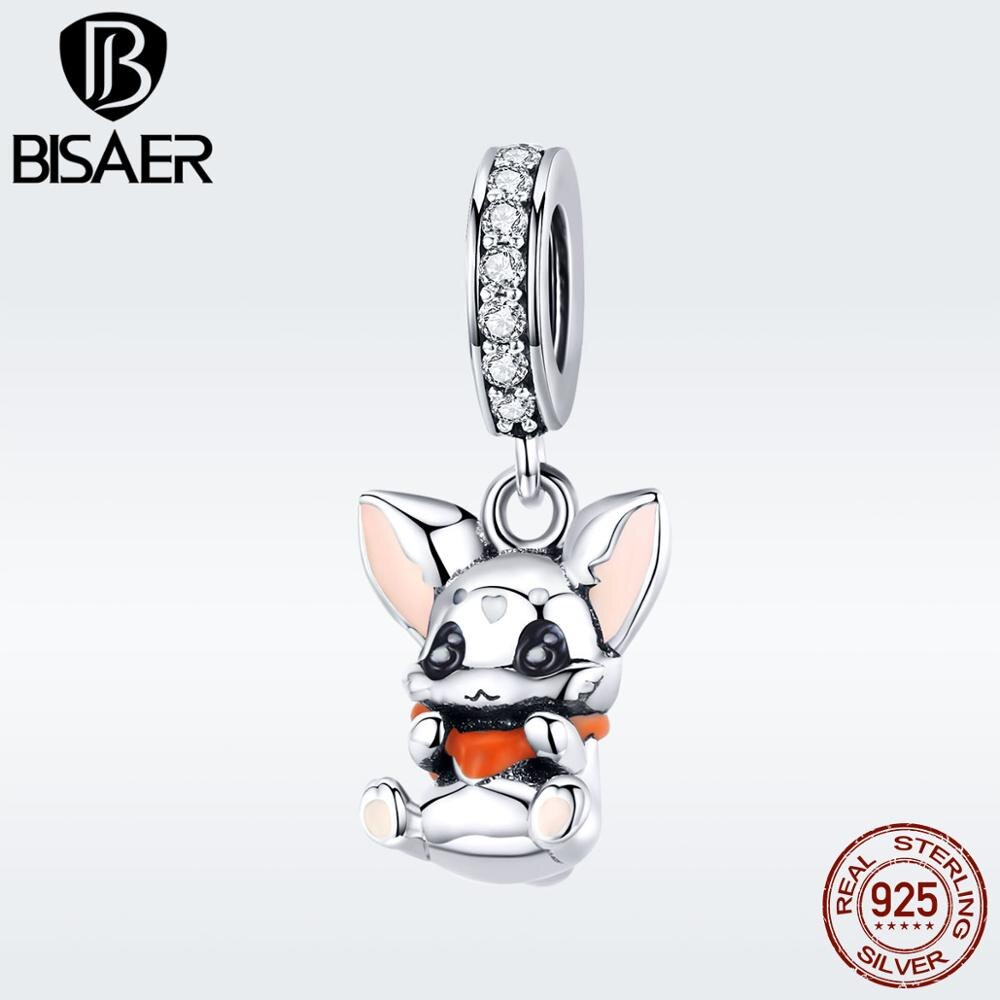 BISAER 100% 925 Sterling Silber Kleine Hase Anhänger Nette Kaninchen Perlen passen Charme Armbinde Für Frauen freundlicher Schmuck GAC072