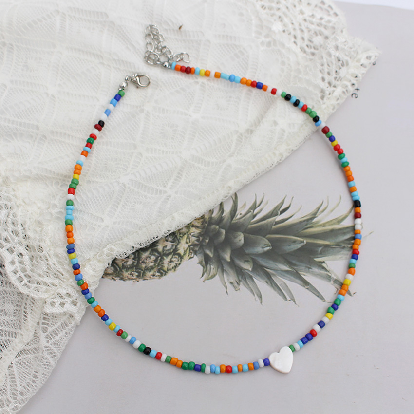 Fröpärlor sälja hjärta naturligt choker koreanskt trendigt färgglatt hänge halsband sommar handgjort strand boho femme smycken: Stålfärg