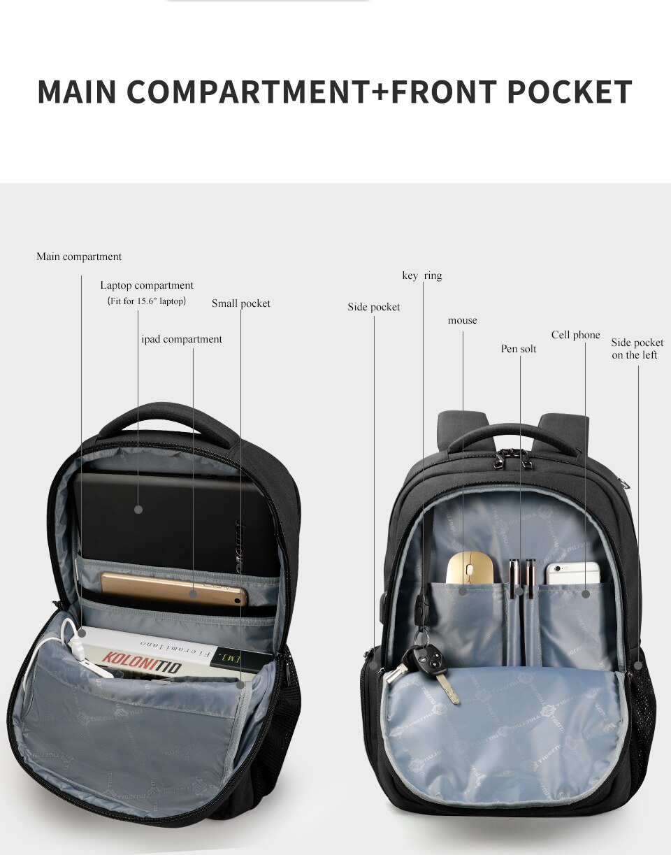 Tigernu brand male mochila 15.6 inch laptop backpack men usb slim backpacks for girls waterproof backpack schoolbag College