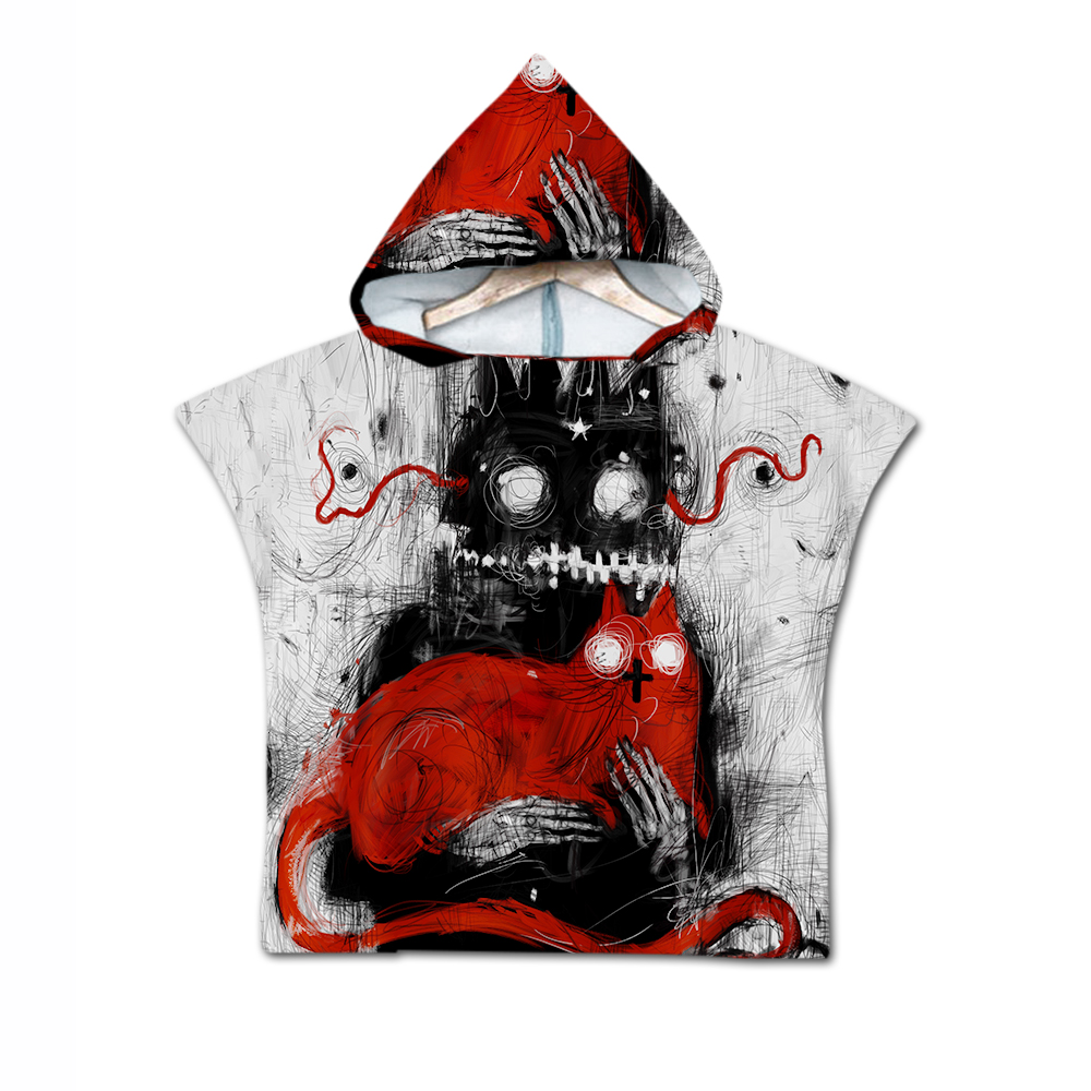 Gotisk cool halloween skræmmende kat skelet kranium baby børn børn hættehåndklæde pool bad strand poncho håndklæde kappe