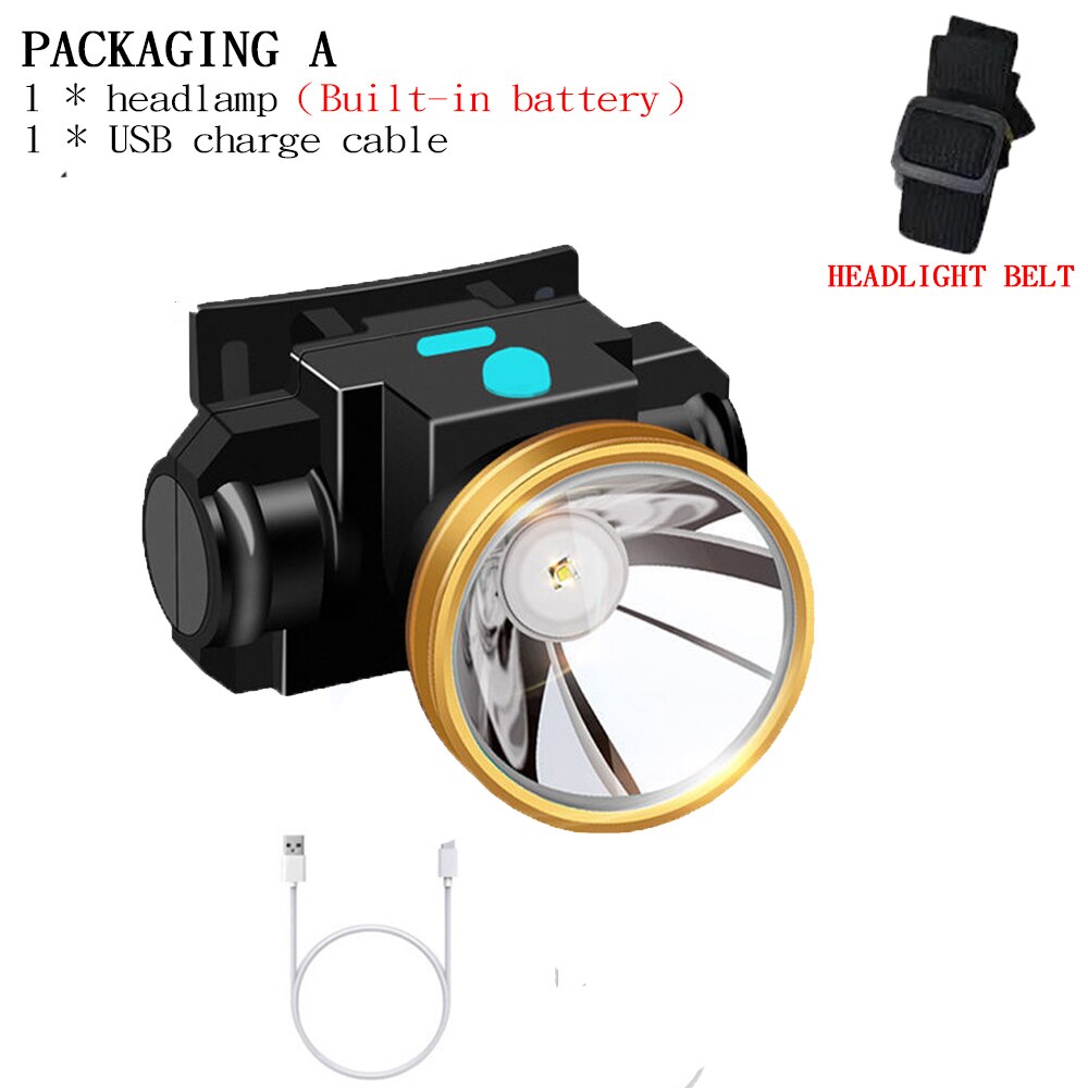 Mini højeffekt usb genopladelig forlygte 3 modes bærbar campinglys bygget -in 18650 batteri vandtæt forlygte: Pakke a / Au